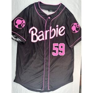 Barbie Baseball Jersey Women Size S Black Pink Excellent 59 Logo Button Up Mesh